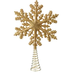 Christbaumspitzen|Baumschmuck Aus Kunststoff-Baumspitze Schneeflocke mit Glimmer, gold