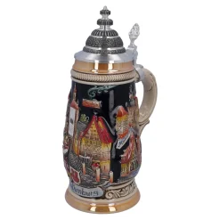 Bierkrüge|Rothenburg Motive-Bierkrug mit Zinndeckel "Panorama Rothenburg", schwarz, 0,5l