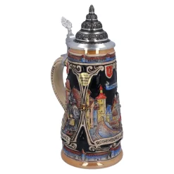 Bierkrüge|Rothenburg Motive-Bierkrug mit Zinndeckel 