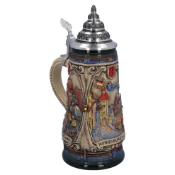 Bierkrüge|Rothenburg Motive-Bierkrug mit Zinndeckel 