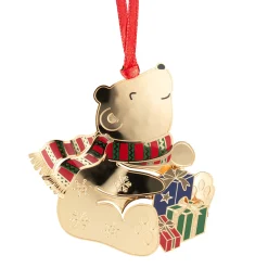 Baumschmuck Aus Metall-Bärchen mit Geschenken, goldfarben, Metall-Baumbehang