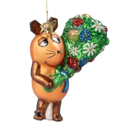 Poesie in Glas Die Maus|Weihnachtskugeln Aus Glas-Die Maus mit Blumenstrauß