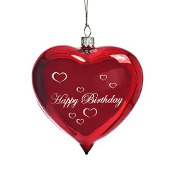 Weihnachtskugeln Aus Glas-Glasherz bordeauxrot glänzend "Happy Birthday"