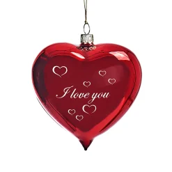 Weihnachtskugeln Aus Glas-Glasherz bordeauxrot glänzend "I love you"