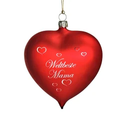 Weihnachtskugeln Aus Glas-Glasherz bordeauxrot matt "Weltbeste Mama"
