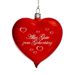 Weihnachtskugeln Aus Glas-Glasherz rot glänzend "Alles Gute zum Geburtstag"