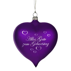 Weihnachtskugeln Aus Glas-Glasherz violett matt "Alles Gute zum Geburtstag"