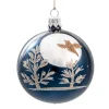 Weihnachtskugeln-Glaskugel blau Vollmondnacht mit Eule, 7 cm