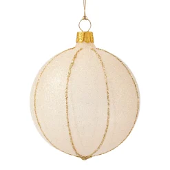 Weihnachtskugeln Aus Glas-Glaskugel champagner mit Glitzer und goldfarbenen Streifen, 8 cm