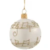 Weihnachtskugeln|Weihnachtskugeln Aus Glas-Glaskugel cremefarben mit Notenband, 6 cm