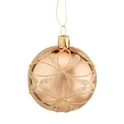 Weihnachtskugeln|Weihnachtskugeln Aus Glas-Glaskugel gold mit Blütennetz, 6 cm