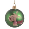 Weihnachtskugeln-Glaskugel grün matt mit Elchkopf, 7 cm