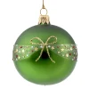 Weihnachtskugeln-Glaskugel grün matt/lack mit Schleife, 7 cm