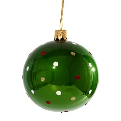 Weihnachtskugeln-Glaskugel grün mit bunten Punkten, 7 cm
