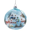 Weihnachtskugeln Aus Glas-Glaskugel hellblau mit verschneitem Dorf, 10 cm
