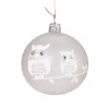 Weihnachtskugeln-Glaskugel mattweiß mit zwei weißen Eulen, 8cm