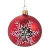 Weihnachtskugeln-Glaskugel rot matt mit Schneeflocke, 8 cm