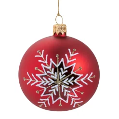 Weihnachtskugeln-Glaskugel rot matt mit Schneeflocke, 8 cm