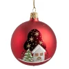 Weihnachtskugeln-Glaskugel rot matt/lack mit Winterhaus, 7 cm
