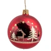 Weihnachtskugeln-Glaskugel rot matt/lack mit Hirsch im Wald, 7 cm