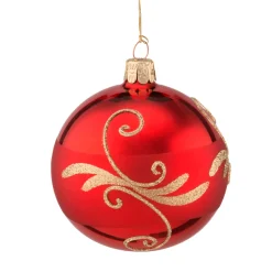 Weihnachtskugeln Aus Glas|Weihnachtskugeln-Glaskugel rot mit goldfarbener Verzierung, 8 cm