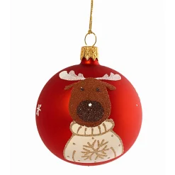 Weihnachtskugeln-Glaskugel rot mit Winterelch, 7cm