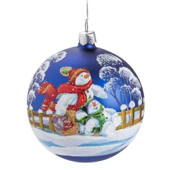Weihnachtskugeln-Glaskugel royalblau mit Schneemänner, 10 cm