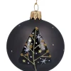 Weihnachtskugeln Aus Glas-Glaskugel schwarz matt mit Baum, 7 cm