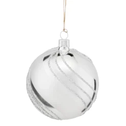Weihnachtskugeln|Weihnachtskugeln Aus Glas-Glaskugel silber mit Glitzerdekor, 8 cm
