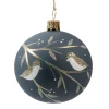 Weihnachtskugeln Aus Glas-Glaskugel Vögel auf Zweig, schwarz matt/Lack, 7 cm