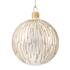 Weihnachtskugeln Aus Glas-Glaskugel weiß matt mit Glitzer und goldfarbenen Zacken , 8 cm