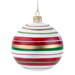 Weihnachtskugeln Aus Glas|Weihnachtskugeln-Glaskugel weiß matt mit Streifenmuster, 8 cm
