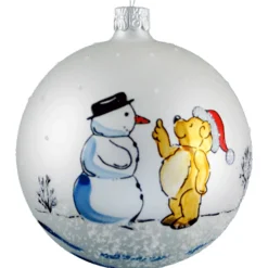Weihnachtskugeln|Weihnachtskugeln Aus Glas-Glaskugel weiß matt Schneemann und Bärchen, 8 cm