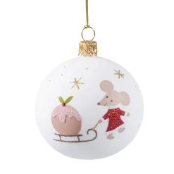 Weihnachtskugeln Aus Glas|Weihnachtskugeln-Glaskugel weiß matt "Weihnachtsmaus", 7 cm