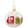 Weihnachtskugeln|Weihnachtskugeln Aus Glas-Glaskugel weiß opal mit Eisenbahn, 7 cm