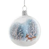 Weihnachtskugeln-Glaskugel weiß opal mit Fuchs im Winter, 7 cm