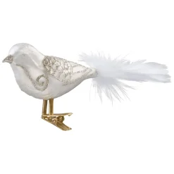 Poesie in Glas Weihnachtskugeln Aus Glas-Glasvogel, weiß-silber mit Glimmer