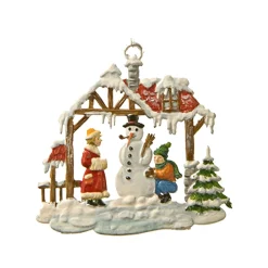 Käthes Original Baumschmuck Aus Zinn-Haus mit Schneemann und Kindern