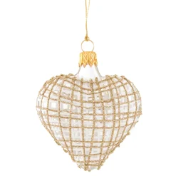 Weihnachtskugeln Aus Glas|Weihnachtskugeln-Herz klar mit Glitzer gold/weiß