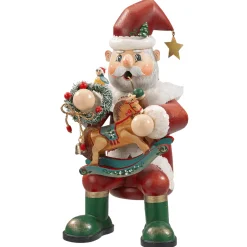 Käthes Original Räuchermänner-Holzknoddl "Weihnachtsmann mit Schaukelpferd"