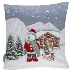 Sandner Wohndeko-Kissenhülle "Schneemann mit Schlitten"
