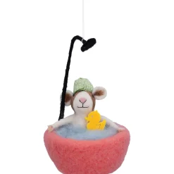 Baumschmuck Aus Filz-Maus in Badewanne aus Filz