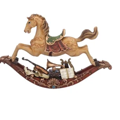 Standfiguren-Nostalgisches Schaukelpferd mit Instrumenten, hellbraun