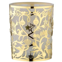 Kerzen & Teelichthalter-Teelichtglas "Waldweihnacht" gold