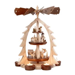 HODREWA Weihnachtspyramiden-Teelicht-Pyramide "Rehe im Wald"