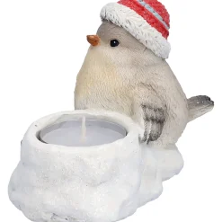 Standfiguren|Kerzen & Teelichthalter-Vogel mit roter Mütze, Teelichthalter