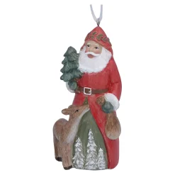 Baumschmuck Aus Kunstharz-Weihnachtsmann mit Rehkitz