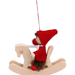 Käthes Original Käthes Original Figuren|Christbaumschmuck Holz-Weihnachtswichtel auf Schaukelpferd, rot, Holz-Baumbehang
