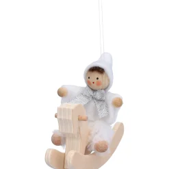 Käthes Original Christbaumschmuck Holz|Käthes Original Figuren-Weihnachtswichtel auf Schaukelpferd, weiß, Holz-Baumbehang