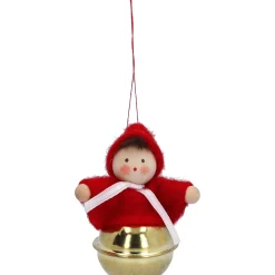 Käthes Original Käthes Original Figuren|Christbaumschmuck Holz-Weihnachtswichtel auf Schelle, rot, Holz-Baumbehang